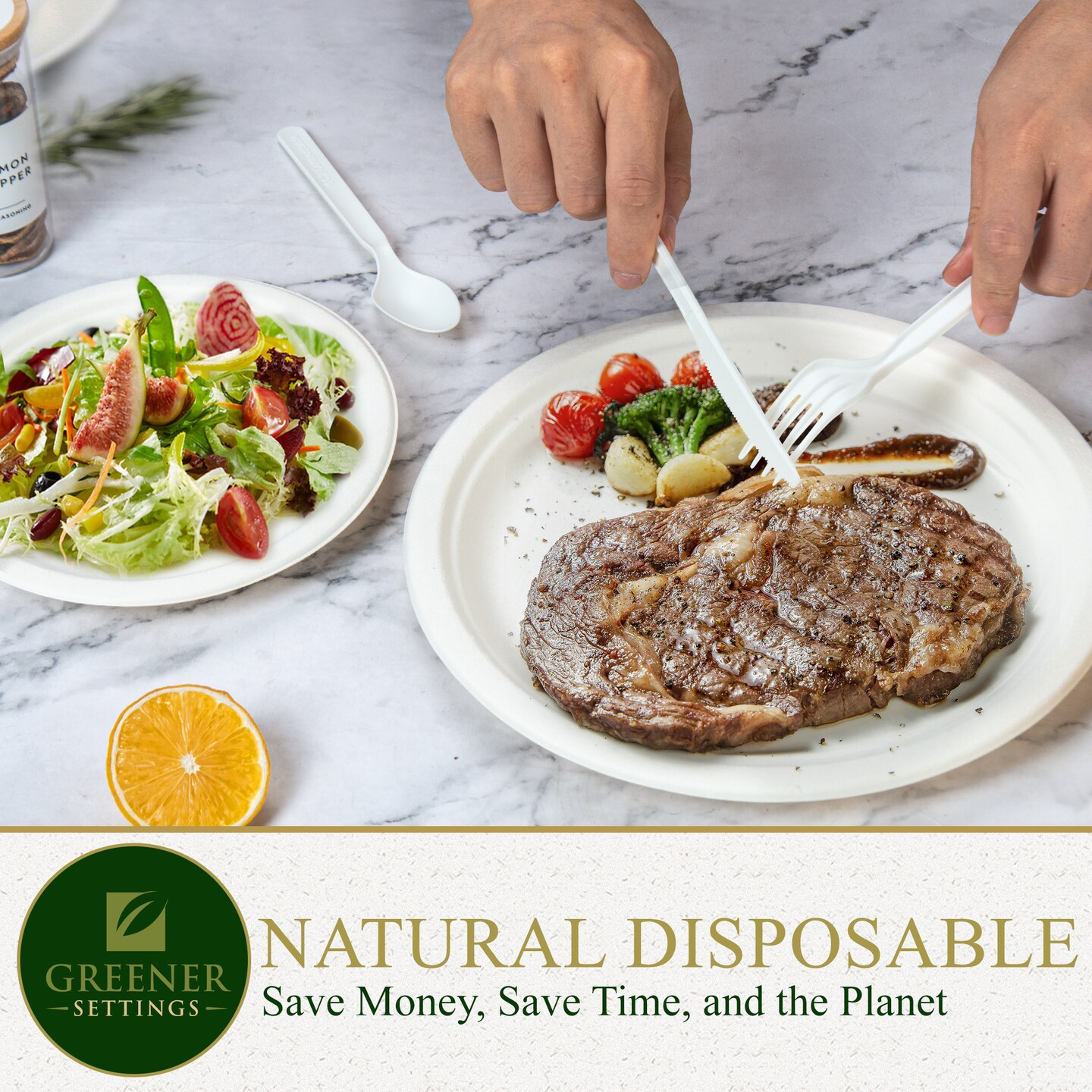 White Compostable Disposable Paper Plates Cutlery Set (25 Sets)