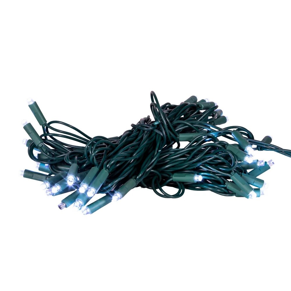 KSA 50-Count Cool White Soft Twinkle LED Mini Christmas Lights, 25.5 ft Green Wire