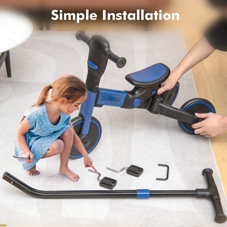 4-in-1 Kids Tricycle with Adjustable Parent Push Handle and Detachable Pedals