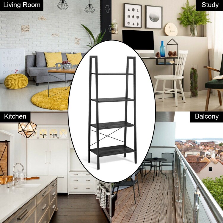 4-Tier Wood Ladder Shelf Display Rack with Metal Frame