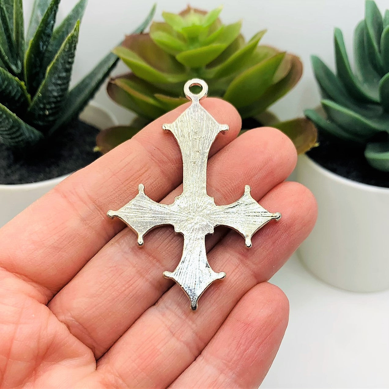 1, 4 or 20 Pieces: Antique Silver and Red Enamel Inverted Cross Pendants