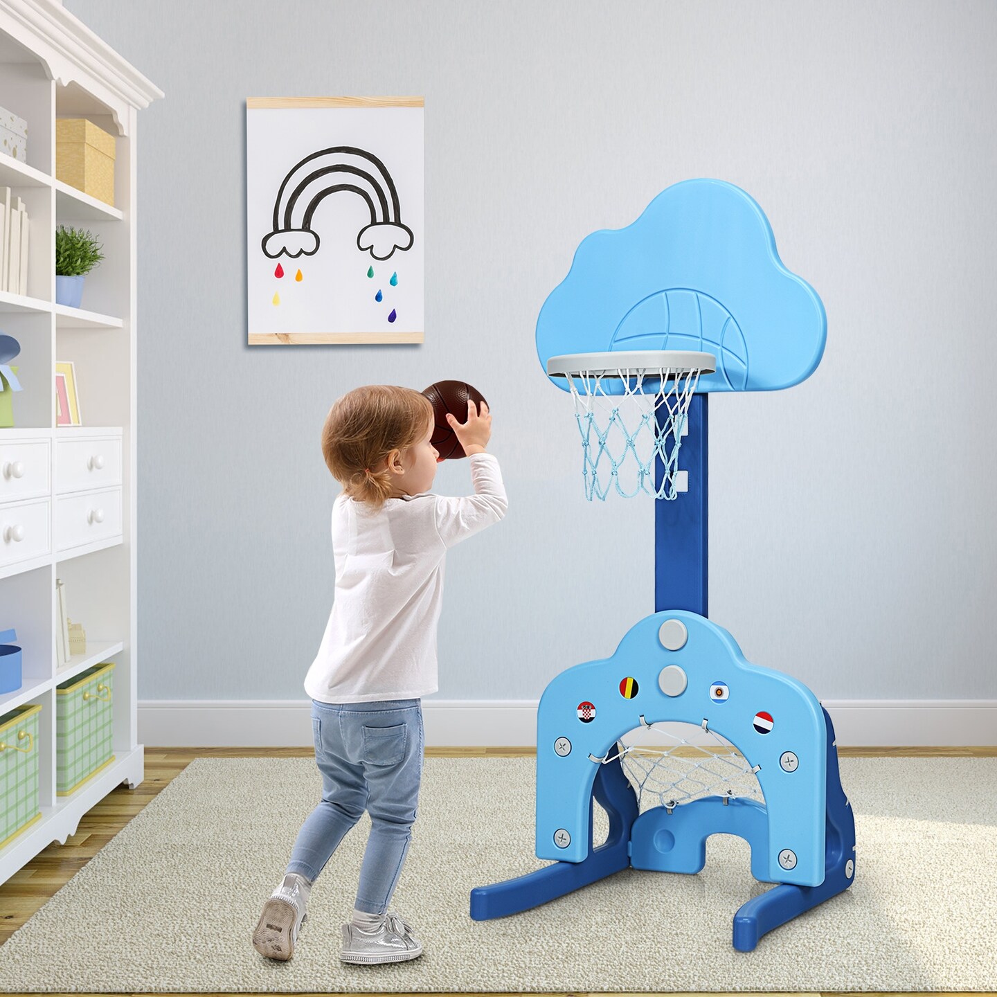 3-in-1 Kids Basketball Hoop Set with Balls Perfect for Indoor-Outdoor Use