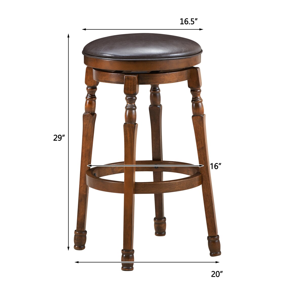 Set of 2 Swivel Leather Padded Bar Dining Stool with Footrest