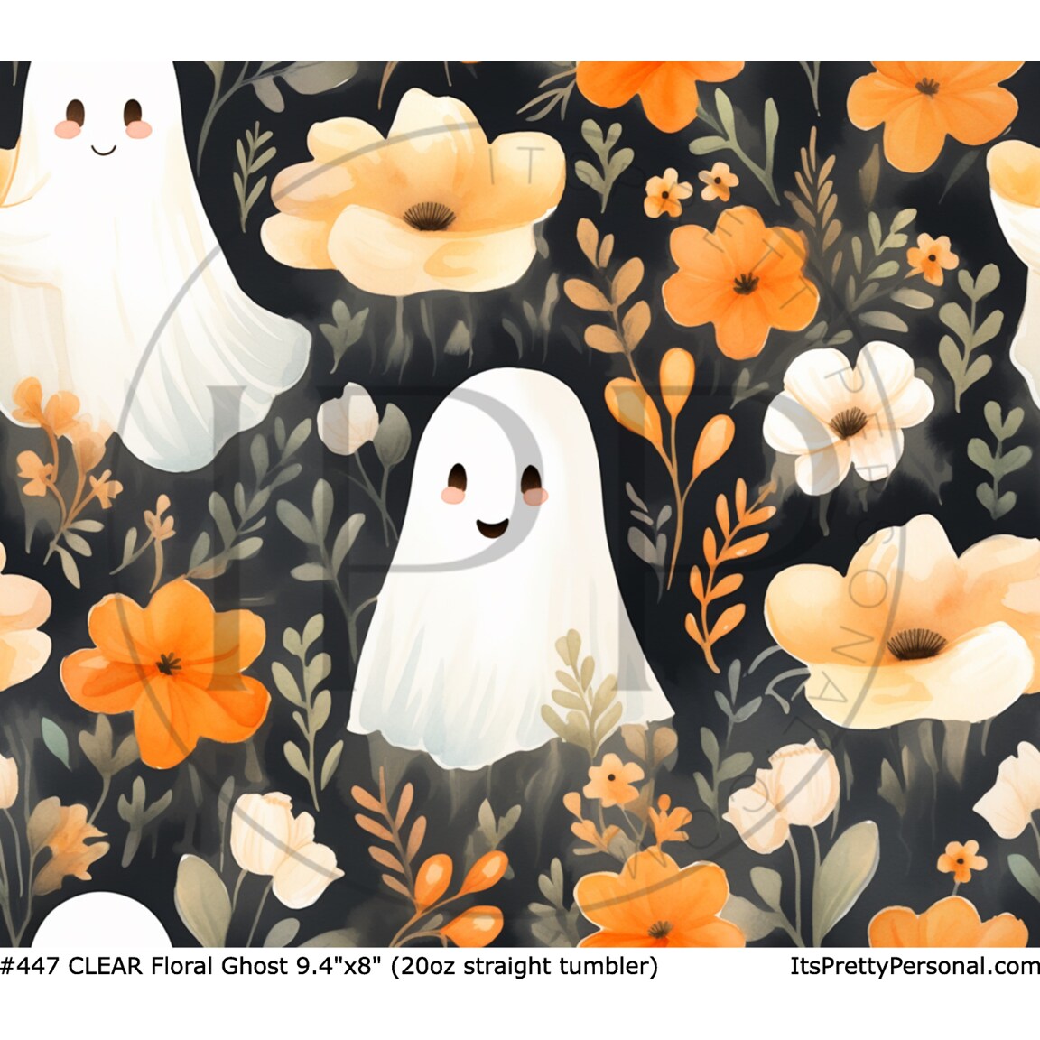#447 CLEAR- 20oz -Floral Ghost 9.4&#x22; x 8&#x22; Pattern Vinyl Wrap