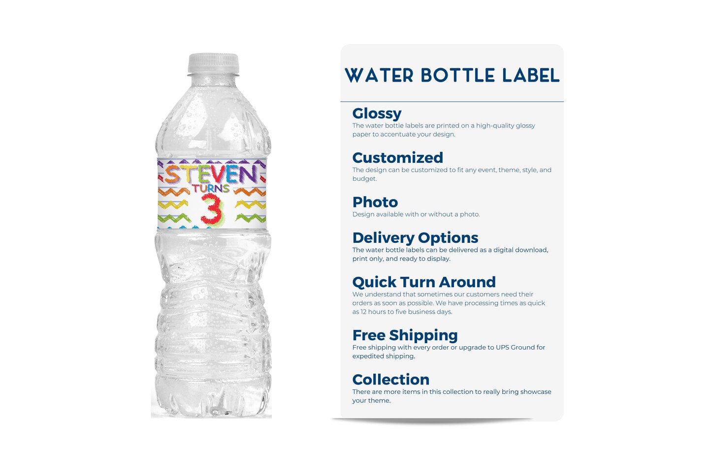 Personalized Water Bottle Sticker Wrapper, Custom Colorful Party