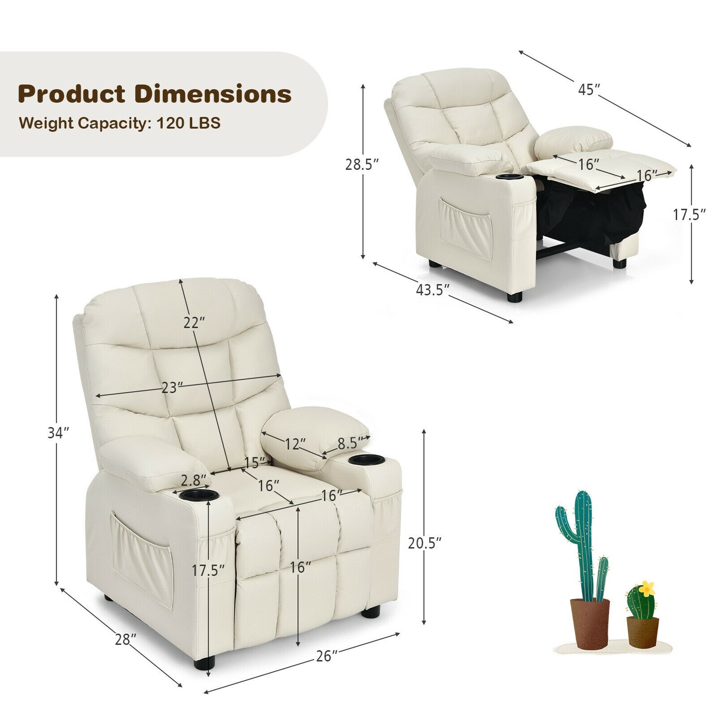 Kids Recliner Chair with Cup Holders Suitable for Children's Room, Living Room and Bedroom