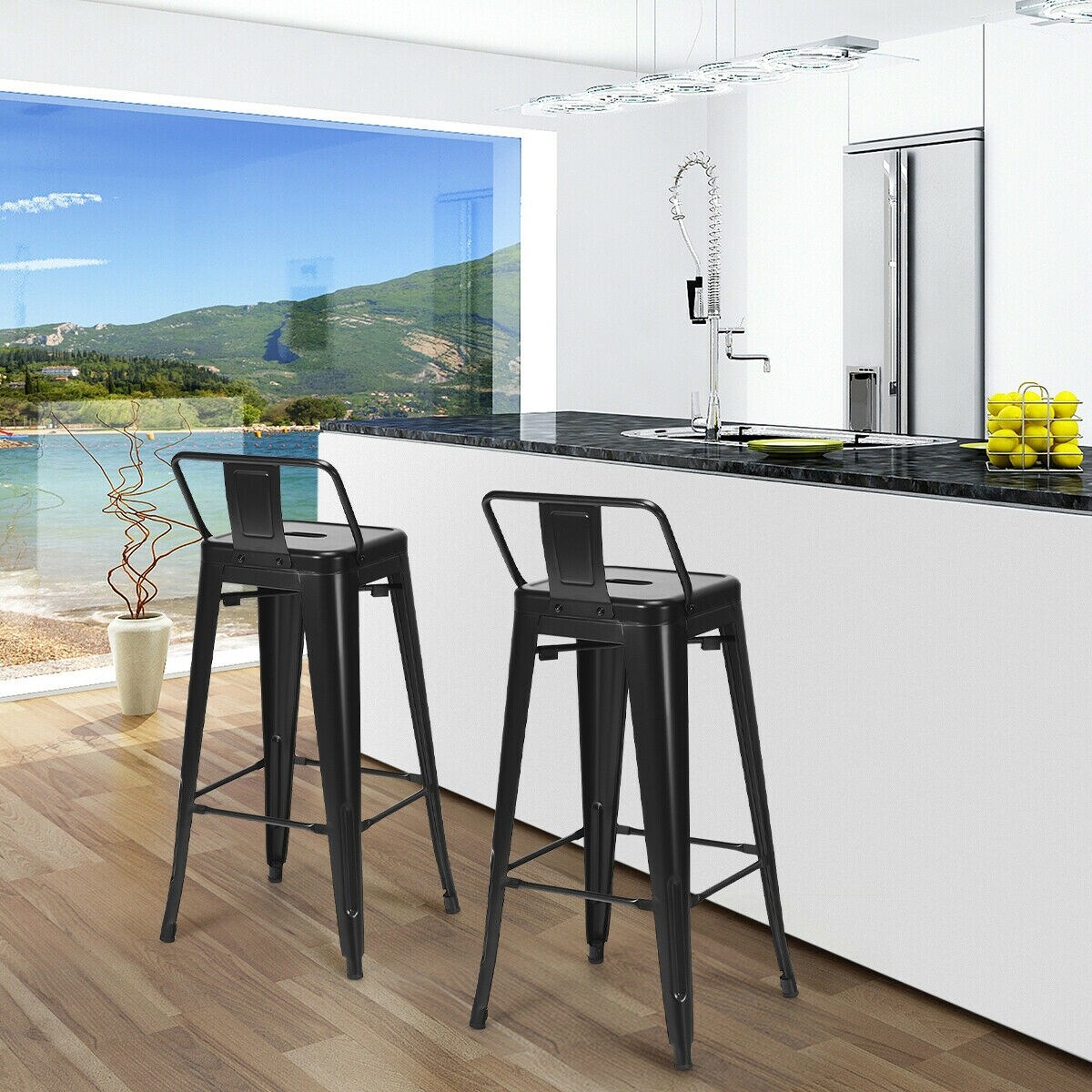 Set of 4 Metal Counter Height Dining Chairs with Low Back and Rubber Feet Suitable to Any Space