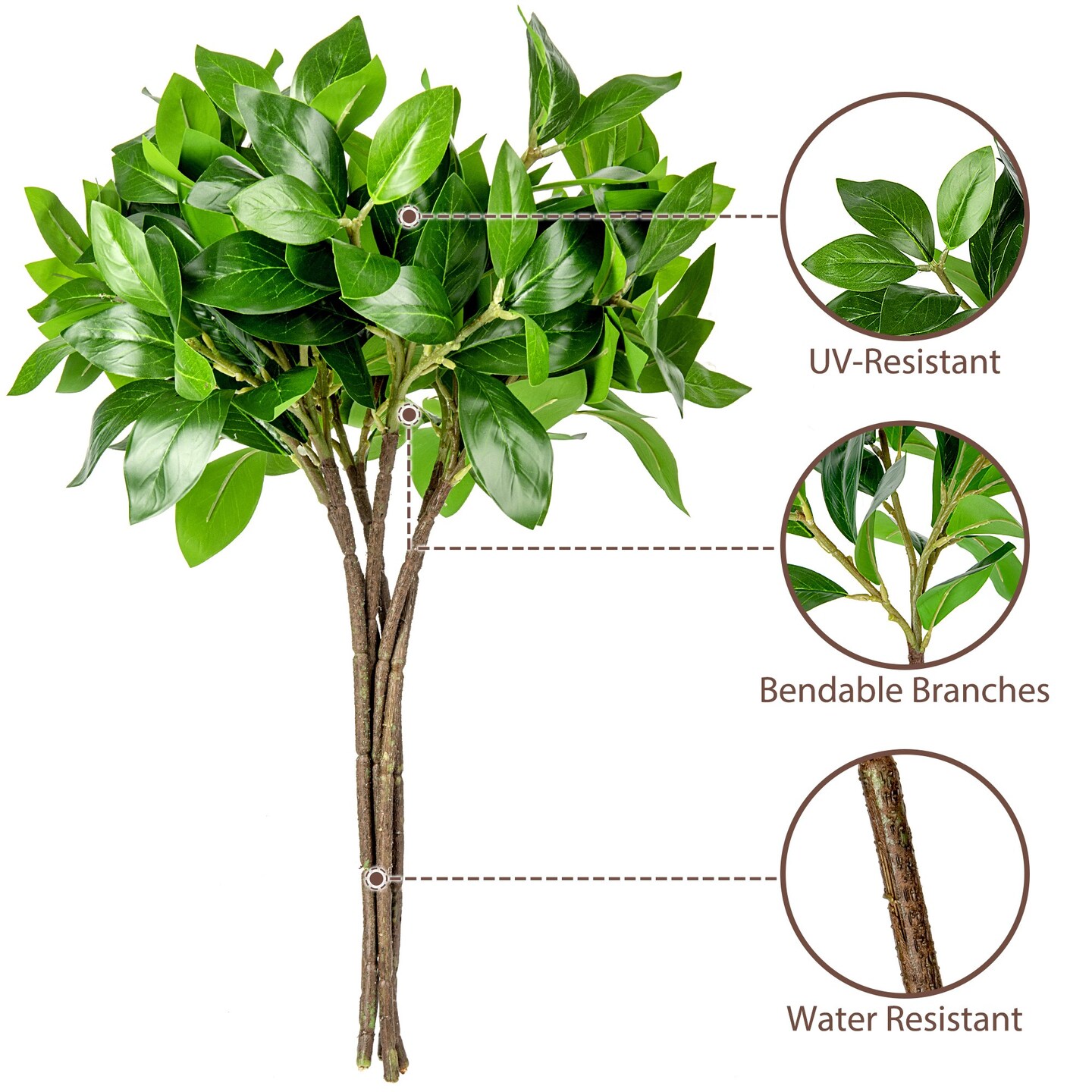 Greenery Branches Artificial Tree Stems 21” Long Faux Plants Green Leaves, 6pcs