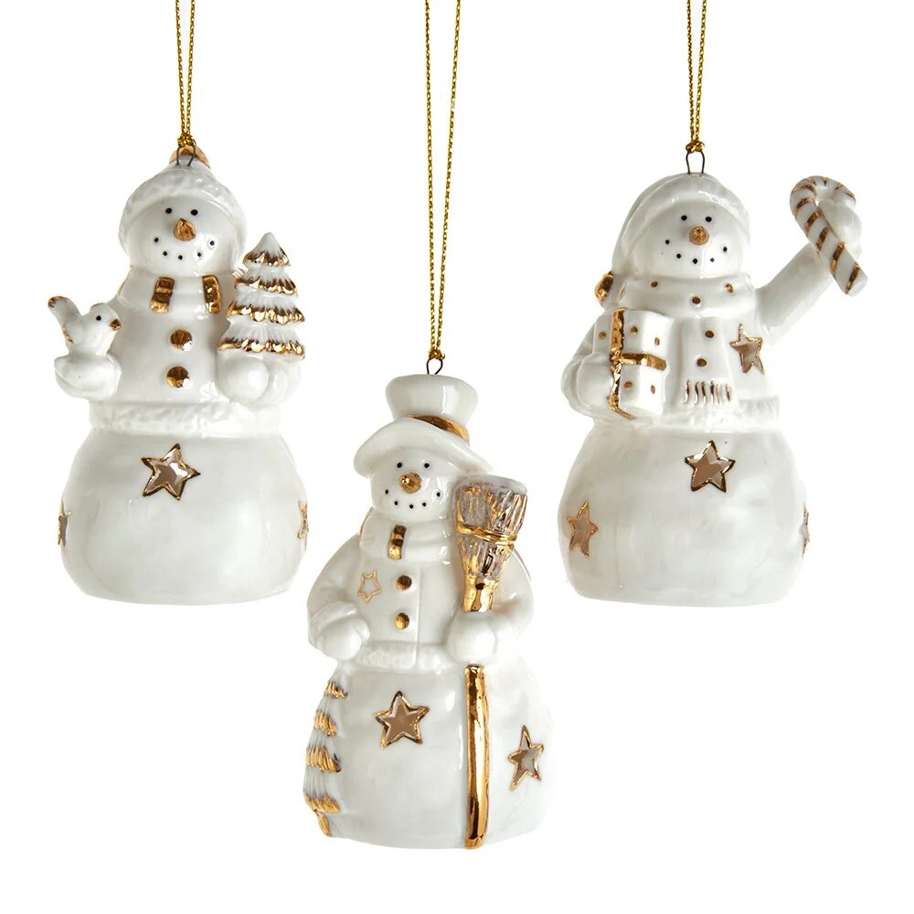 KSA Pack of 12 Gold and White Snowman Christmas Ornaments 16.75"