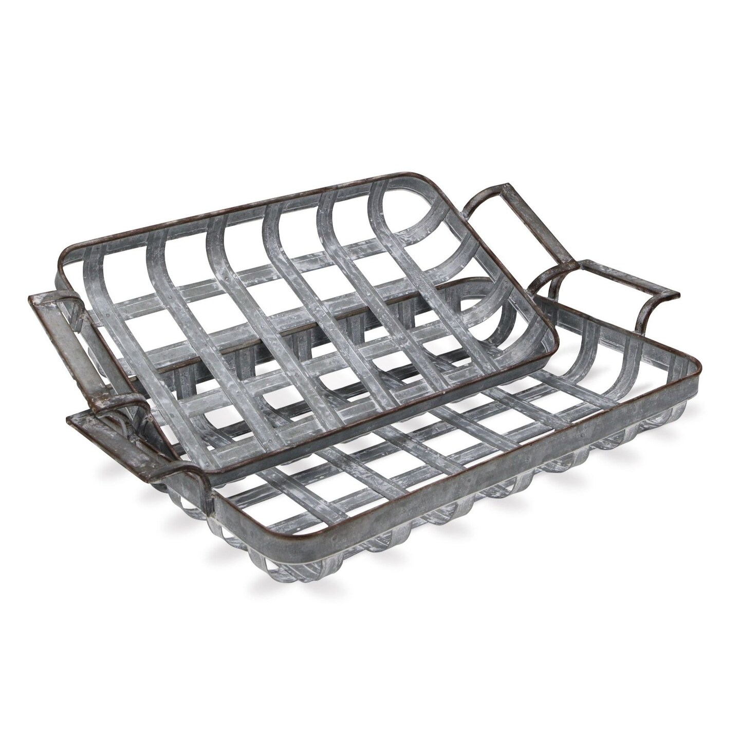 Contemporary Home Living Set of 2 Gray Rectangular Woven Tray with Side Handles 22.75&#x22;
