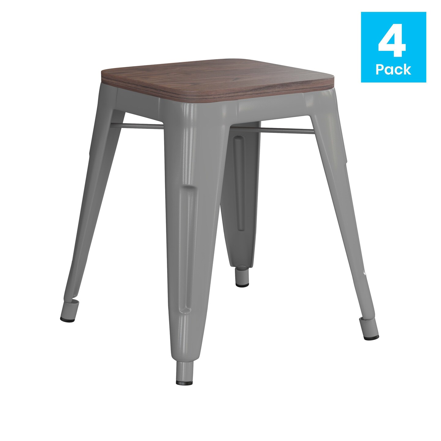 Emma and Oliver Set of Four Table Height Backless Stacking Welded Iron Stools with Wooden Seats and Under Seat Bracing for Indoor Use