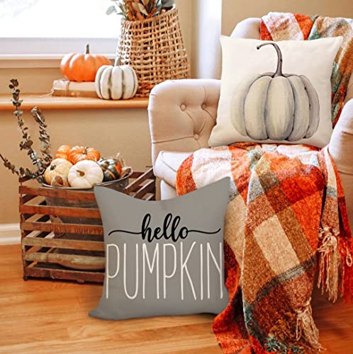 4TH Emotion Fall Decor Pillow Covers 18x18 Set of 4 Gray Pumpkin Farmhouse Decorations Happy Harvest Farm Truck Throw Cushion Case for Fall Thanksgiving Home Decorative Pillows S22F22