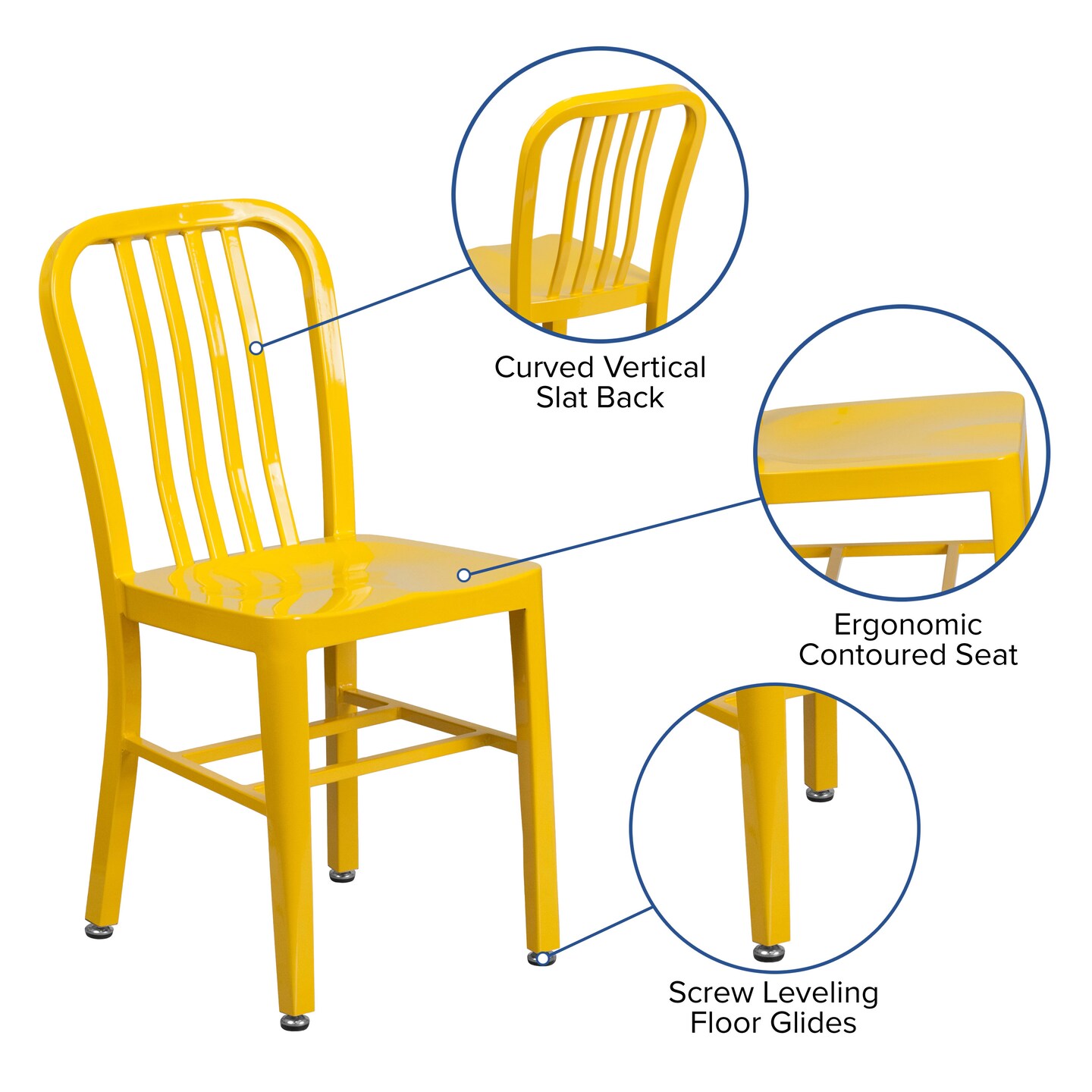Merrick Lane Santorini 18 Inch Galvanized Steel Indoor/Outdoor Dining Chair with Slatted Back And Powder Coated Finish