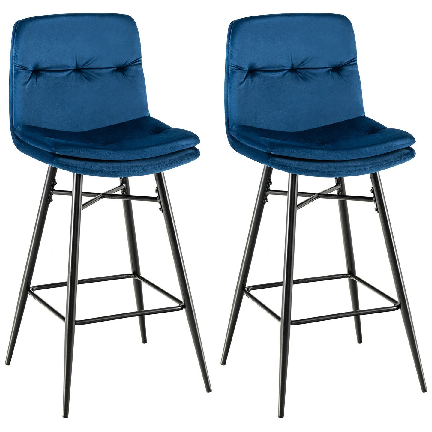 29 Inch Velvet Bar Stools Set with Tufted Back and Footrests Set