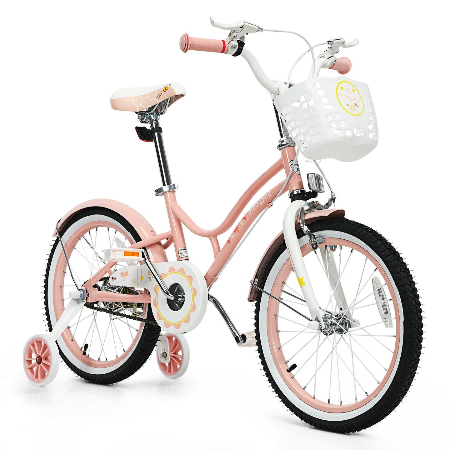 18 Inch Kids Adjustable Bike with Removable Training Wheels and Detachable Basket