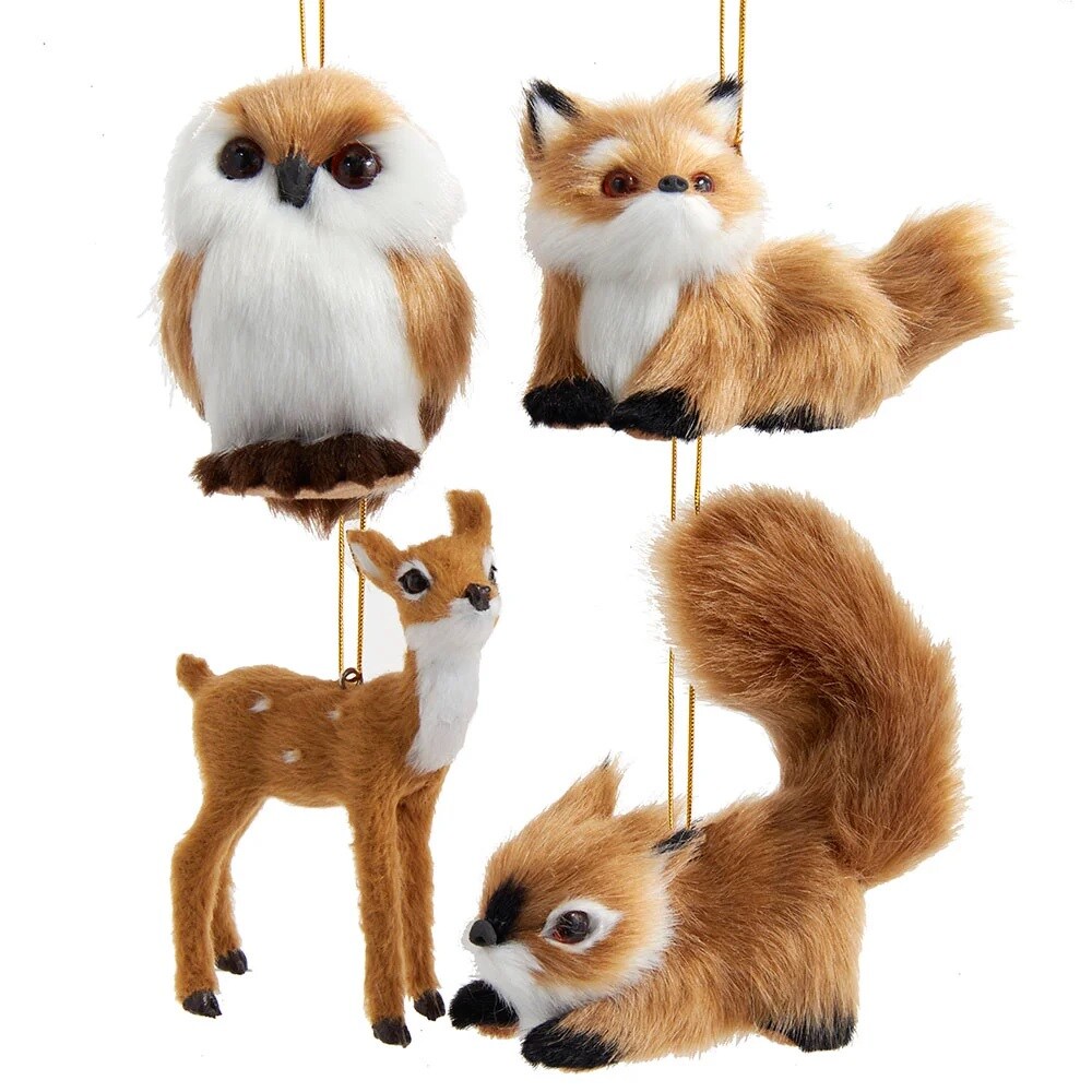 KSA Pack of 12 Brown and White Furry Forest Animal Christmas Ornaments 4"
