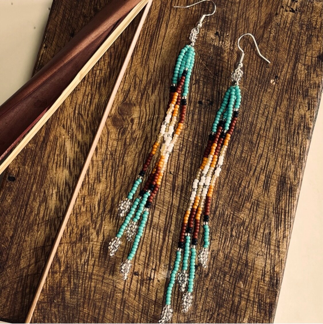Hand Beaded Long Fringe Earrings Made in Montana MakerPlace by