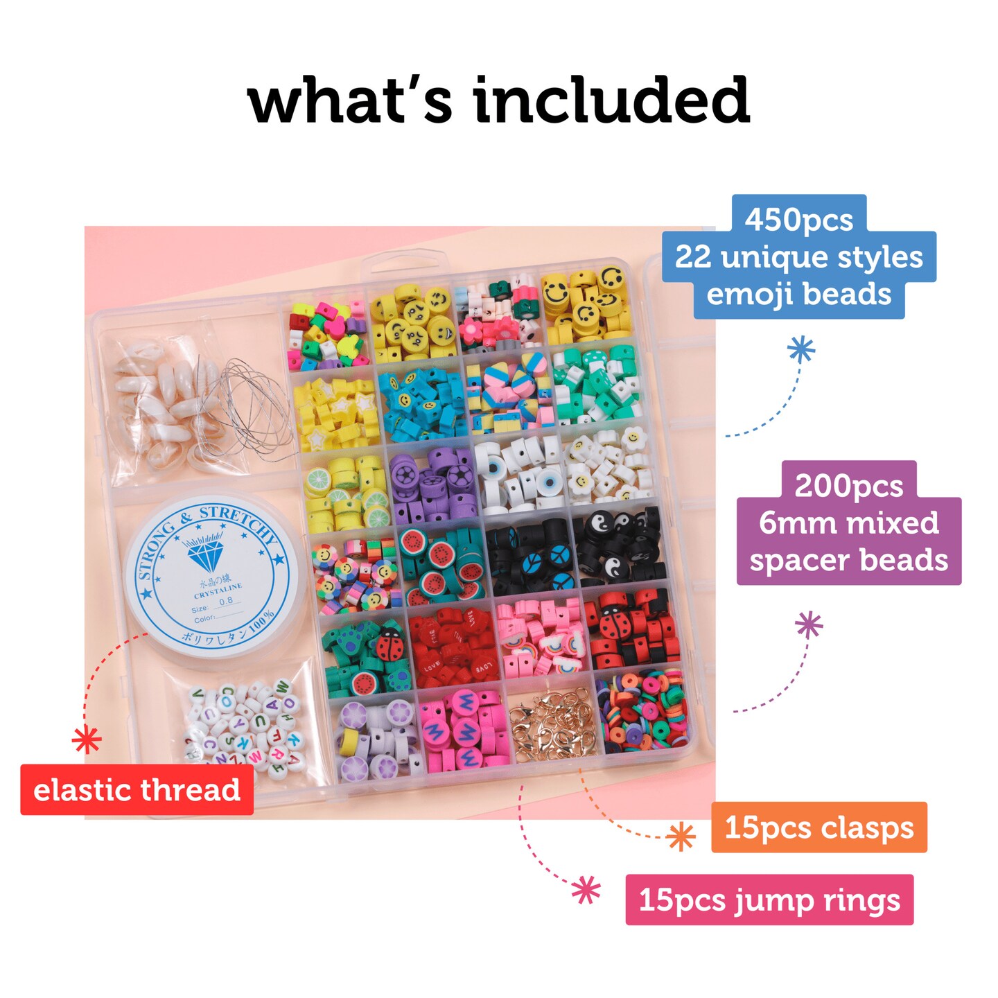 300 Pcs Smiley Face Beads Kit With Crystal String, 10mm Happy Face Loose  Spacer Beads Cute Smiley Preppy Flat Round Beads For Diy Bracelet Jewelry  Mak