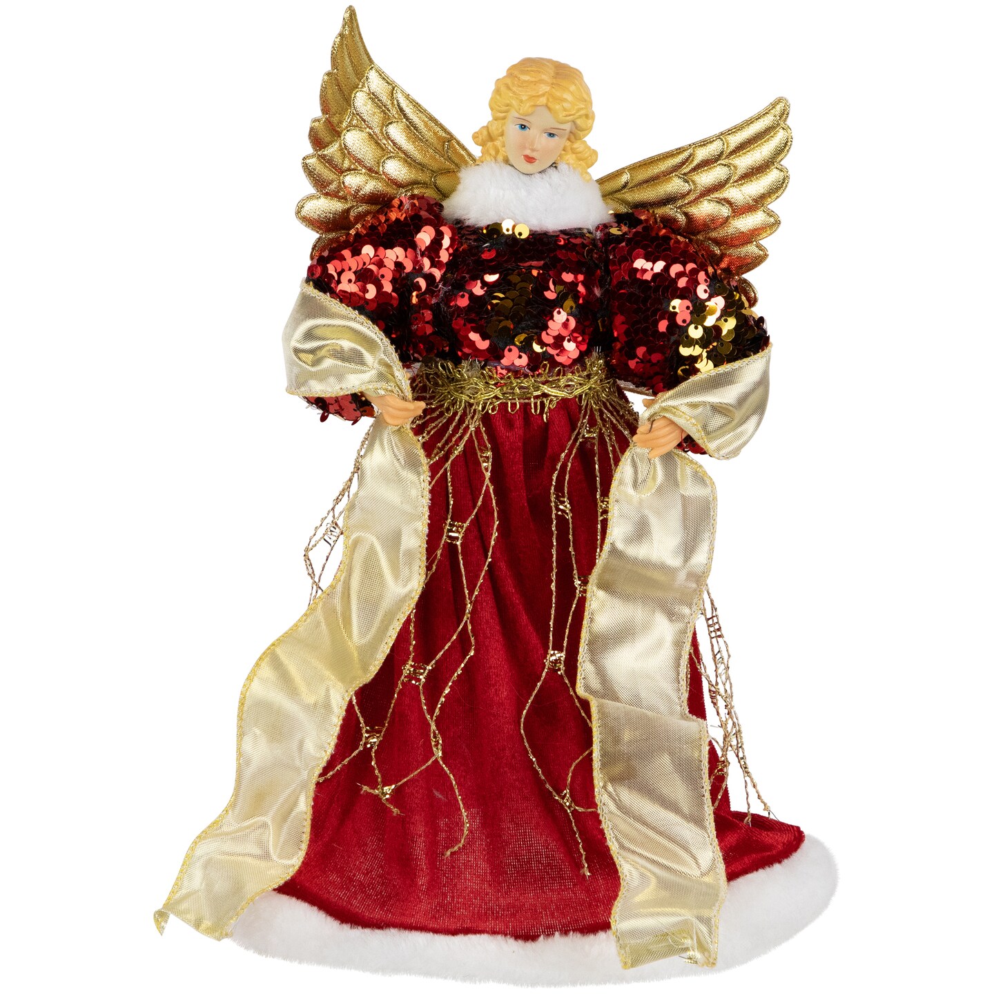 Northlight 12&#x22; Red and Metallic Gold Angel Christmas Tree Topper, Unlit