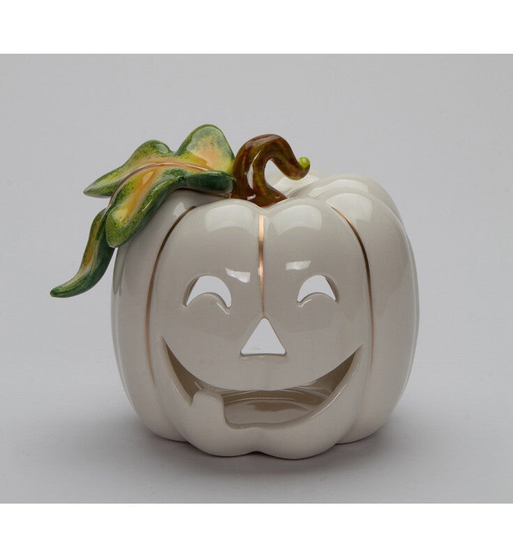 Ceramic White Pumpkin Jack-O-Lantern Tealight Candle Holder, Home D&#xE9;cor, Gift for Her, Gift for Mom, Fall D&#xE9;cor, Halloween D&#xE9;cor