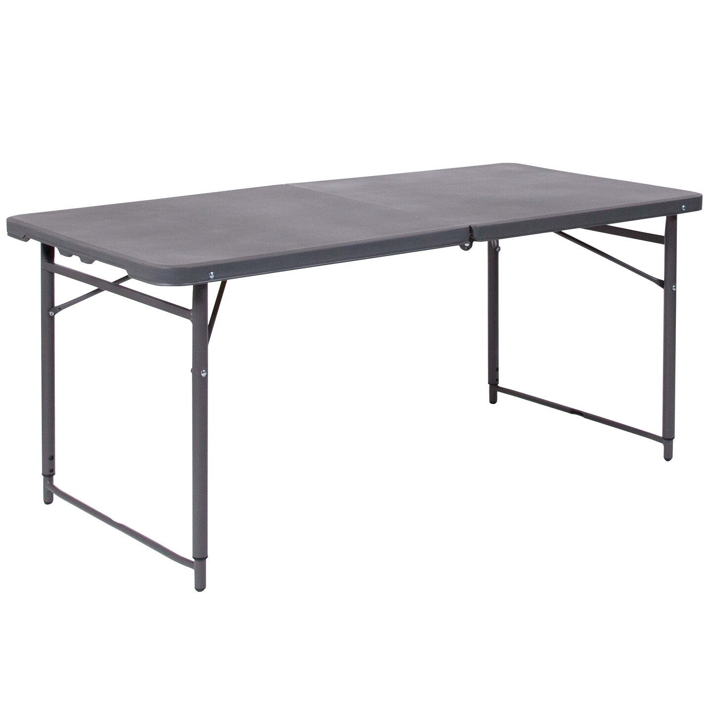 Emma and Oliver 4-Foot Height Adjustable Bi-Fold Dark Gray Plastic Folding Table with Handle