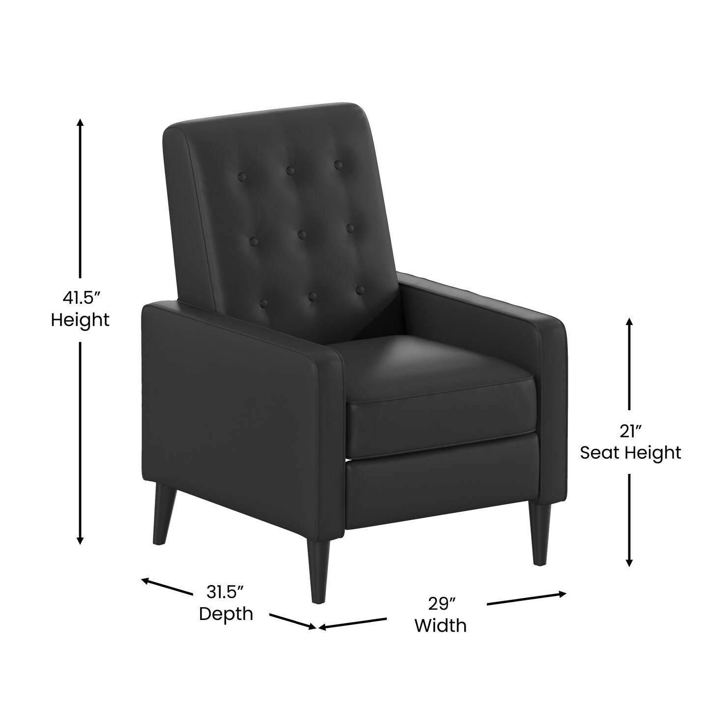 Merrick Lane Darcy Recliner Chair Mid-Century Modern Faux Leather Tufted Upholstery Ergonomic Push Back Living Room Recliner