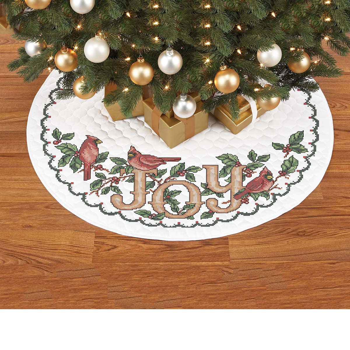 Herrschners  Pre-Quilted Cardinal Joy Tree Skirt Stamped Cross-Stitch