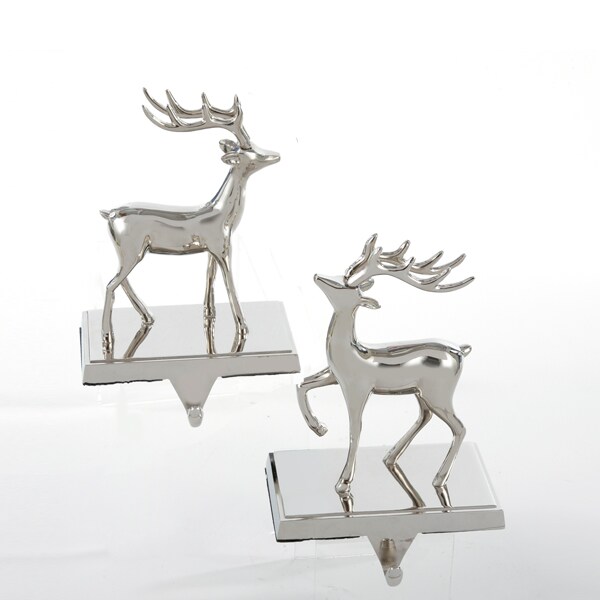 KSA Pack of 6 Silver Splendor Elegant Reindeer Christmas Stocking Holders 7.5&#x22;