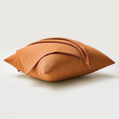 MIULEE Pack of 2 Fall Decorative Throw Pillow Covers Linen Burlap Square Solid Farmhouse Modern Concise Throw Cushion Case Pillowcase for Sofa Car Couch 18x18 Inch Burnt Orange