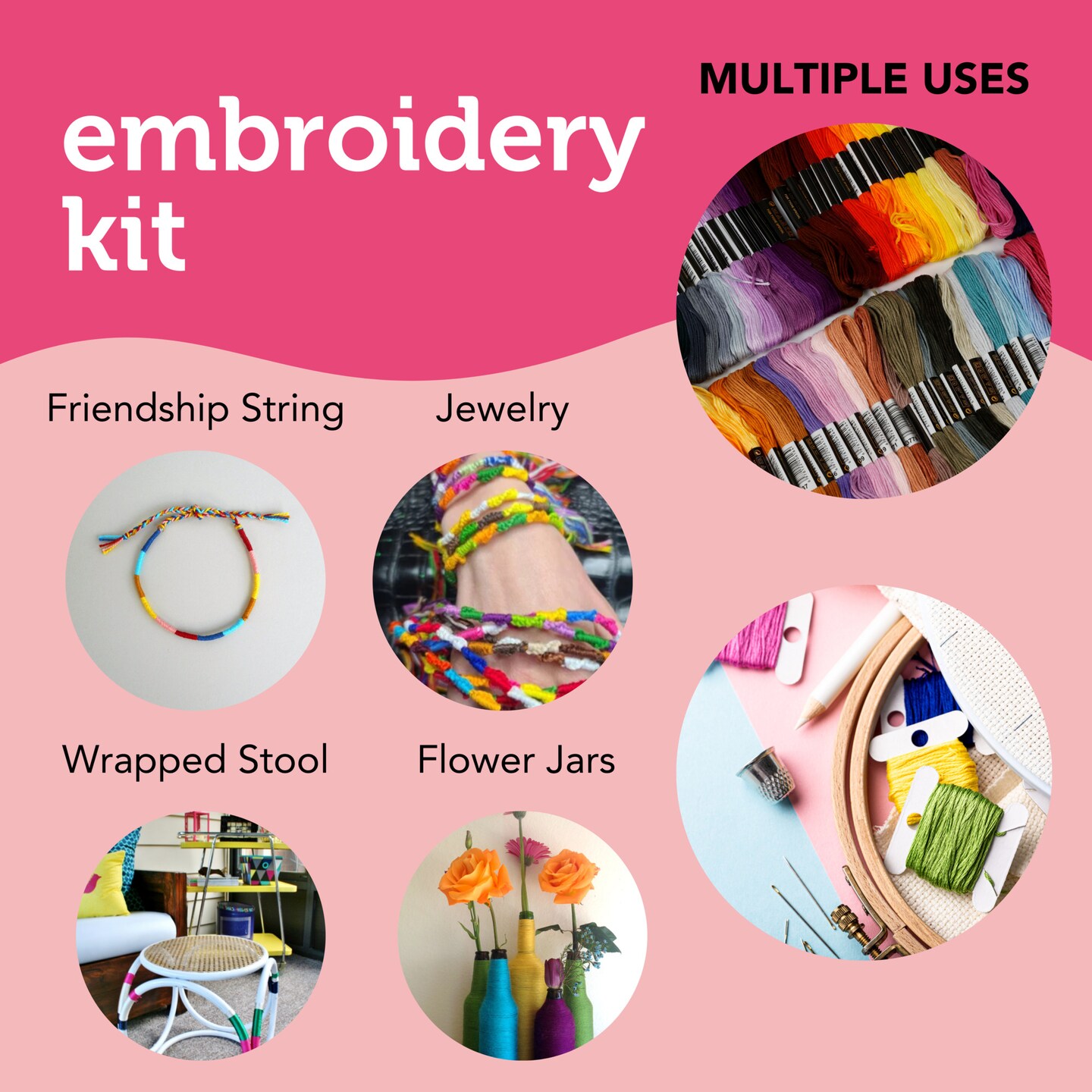 Incraftables Embroidery Thread for Bracelets 100pcs. Embroidery Floss for Friendship Bracelets String Making. Embroidery Floss Kit w/ Needles, Threaders &#x26; Yarn Tools. Best Cross Stitch Rainbow Skeins