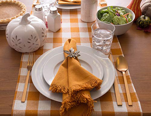 Heavyweight Fringed Check Tabletop Collection, Table Runner, 14x72, Pumpkin Spice