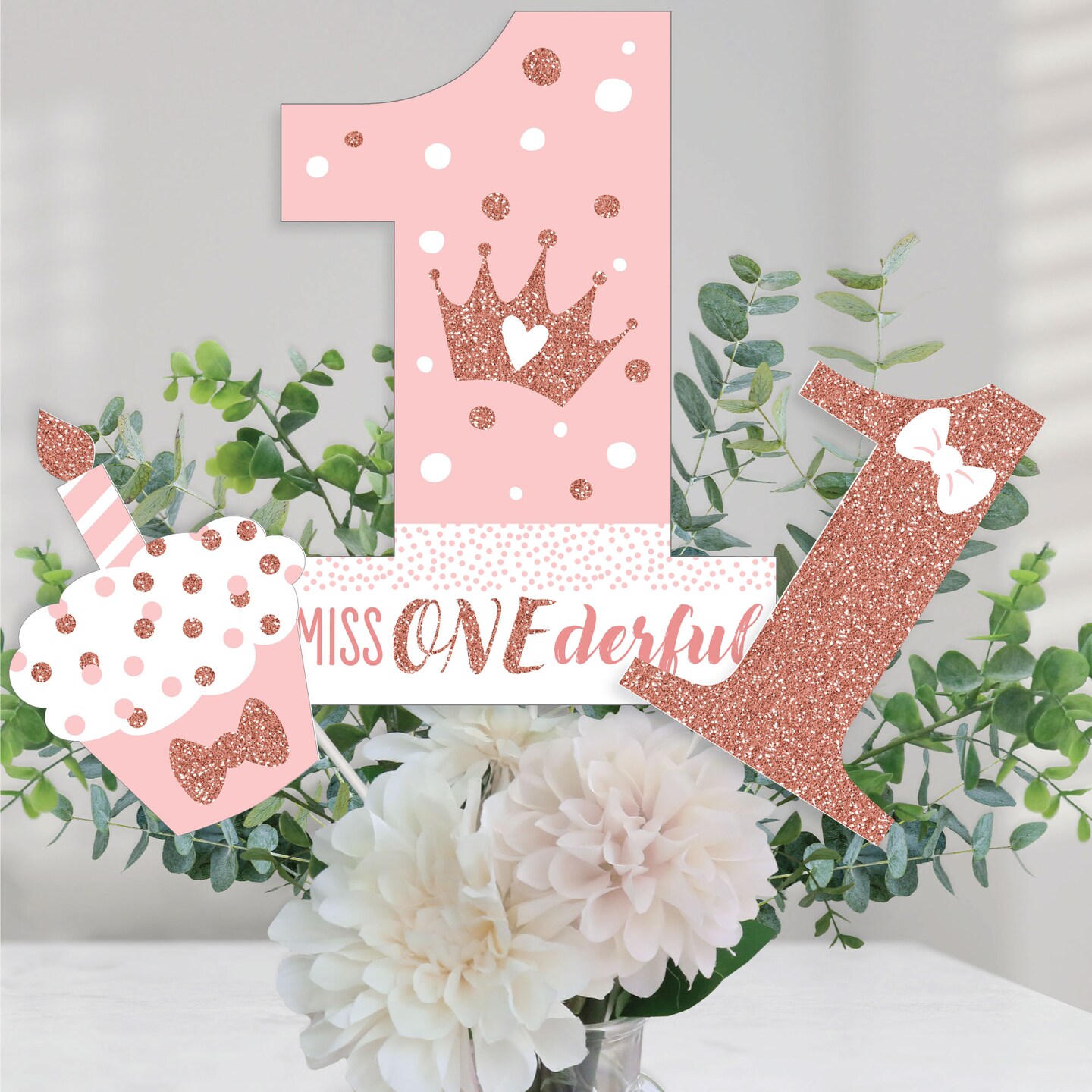 Big Dot of Happiness 1st Birthday Little Miss Onederful - Girl First Birthday Party Centerpiece Sticks - Table Toppers - Set of 15