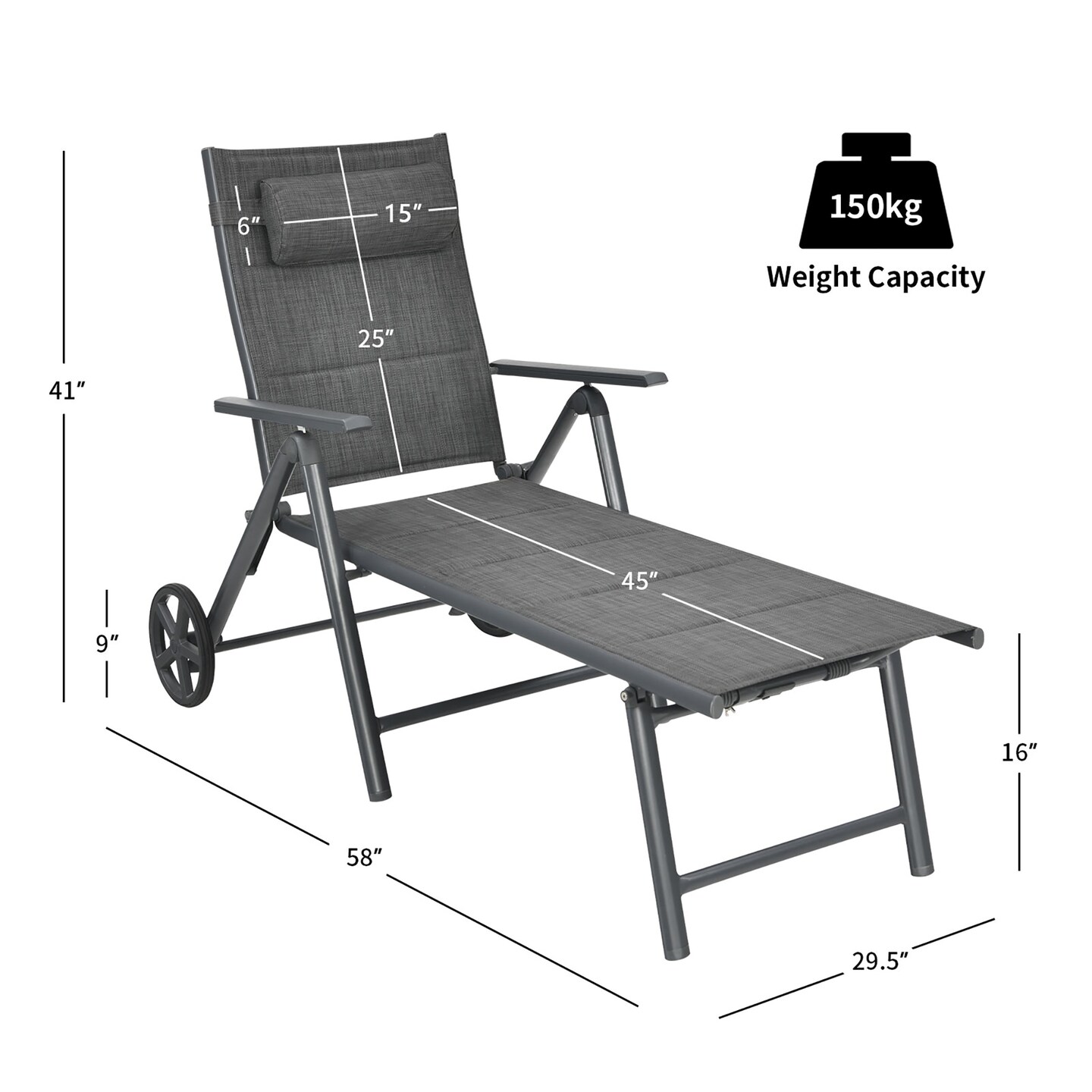 Costway Patio Reclining Chaise Lounge Padded Chair Aluminum Adjust Neck Pillow