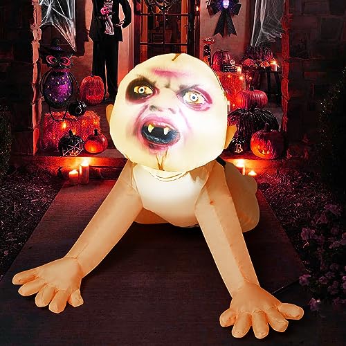 4FT Halloween Inflatable Outdoor Zombie Baby Blow Up Yard Decoration with LED Lights Built-in for Holiday/Party/Yard/Garden