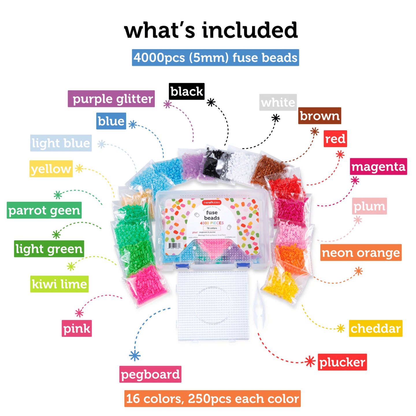 Incraftables Fuse Beads Kit 4000pcs (16 Colors). Best Melting Beads for Kids Crafts. Mini Melty Fuse Beads for DIY Arts & Gifts. Hama 5mm Iron Beads for Kids Kit with Pegboard, Plucker & Instructions