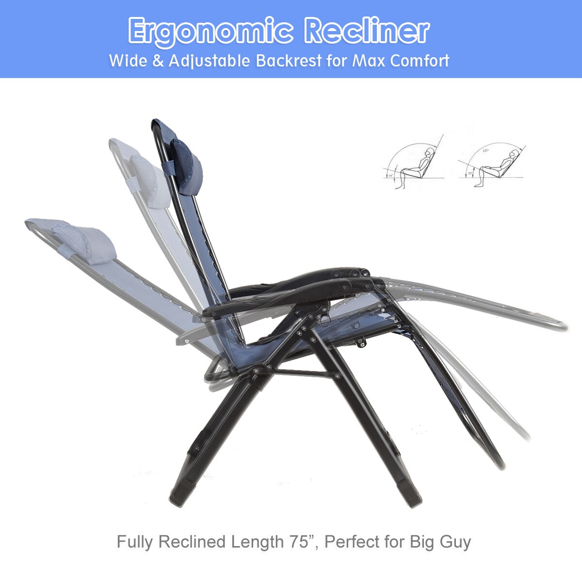 Costway Oversize Lounge Chair Patio Heavy Duty Folding Recliner