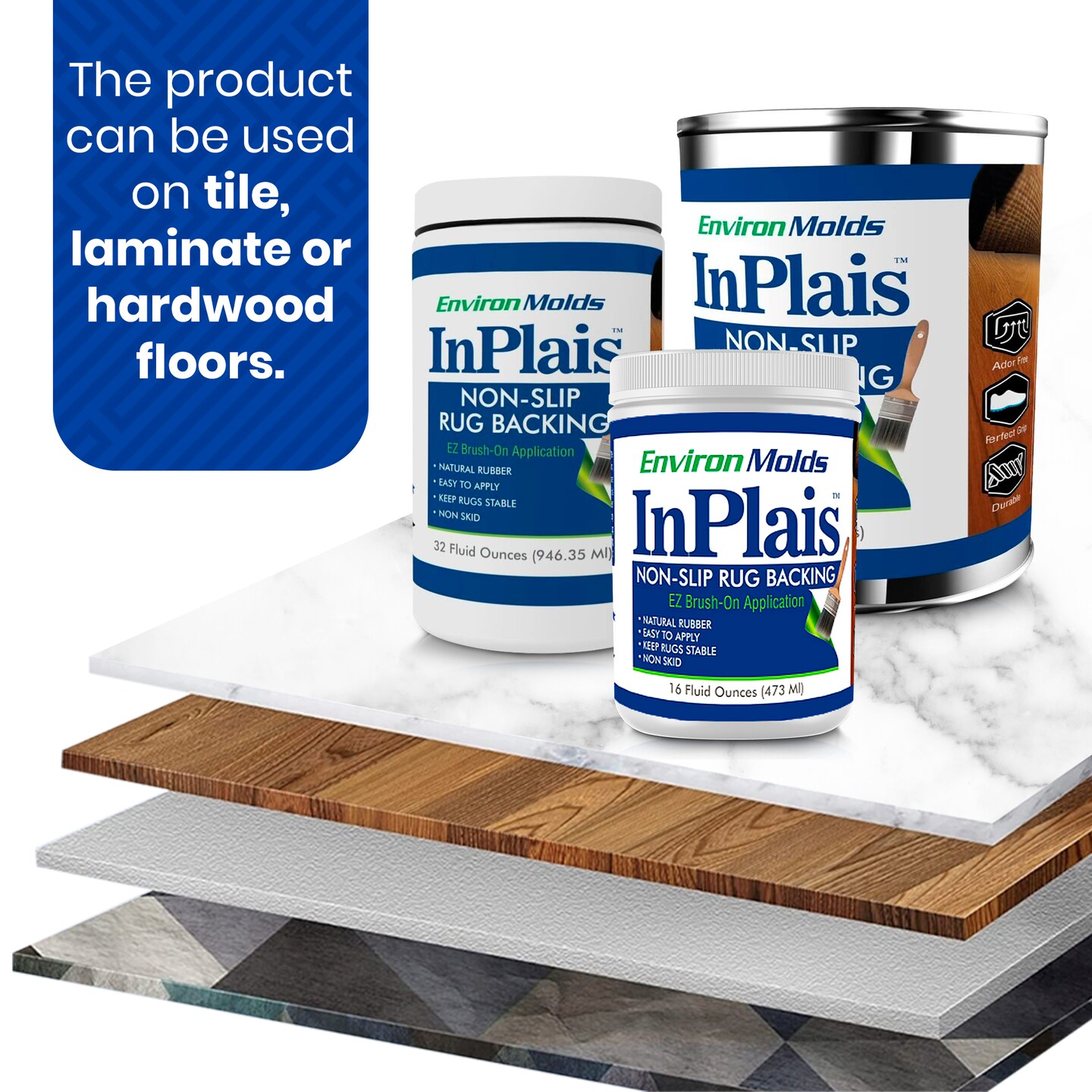 InPlais Non-Slip Area Rug Backing (16 oz.) Fabric & Floor Safe Latex Layer | Kitchen, Bathroom, Hallway, Living Room