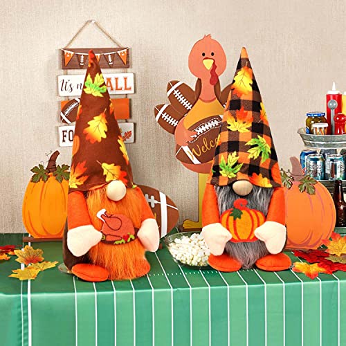 Ndeno 2PCS Thanksgiving Gnome Plush Decorations, Fall ThanksgivingHandmade Scandinavian Tomte - Autumn Pumpkins Home Tabletop Elf Gnomes Decor Ornaments - Lucky Swedish Gift (Harvest Festival), 01