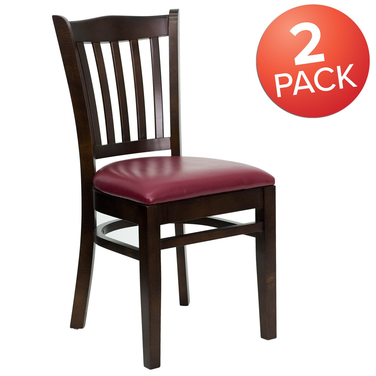 Emma and Oliver 2 Pack Vertical Slat Back Wooden Restaurant Chair