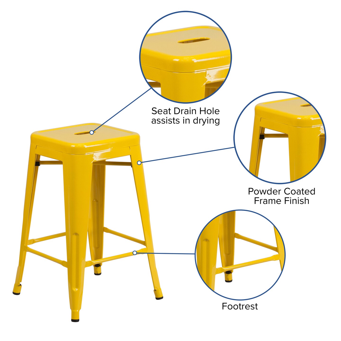 Merrick Lane Newark Series Backless Metal Stool with Square Seat for Indoor-Outdoor Use