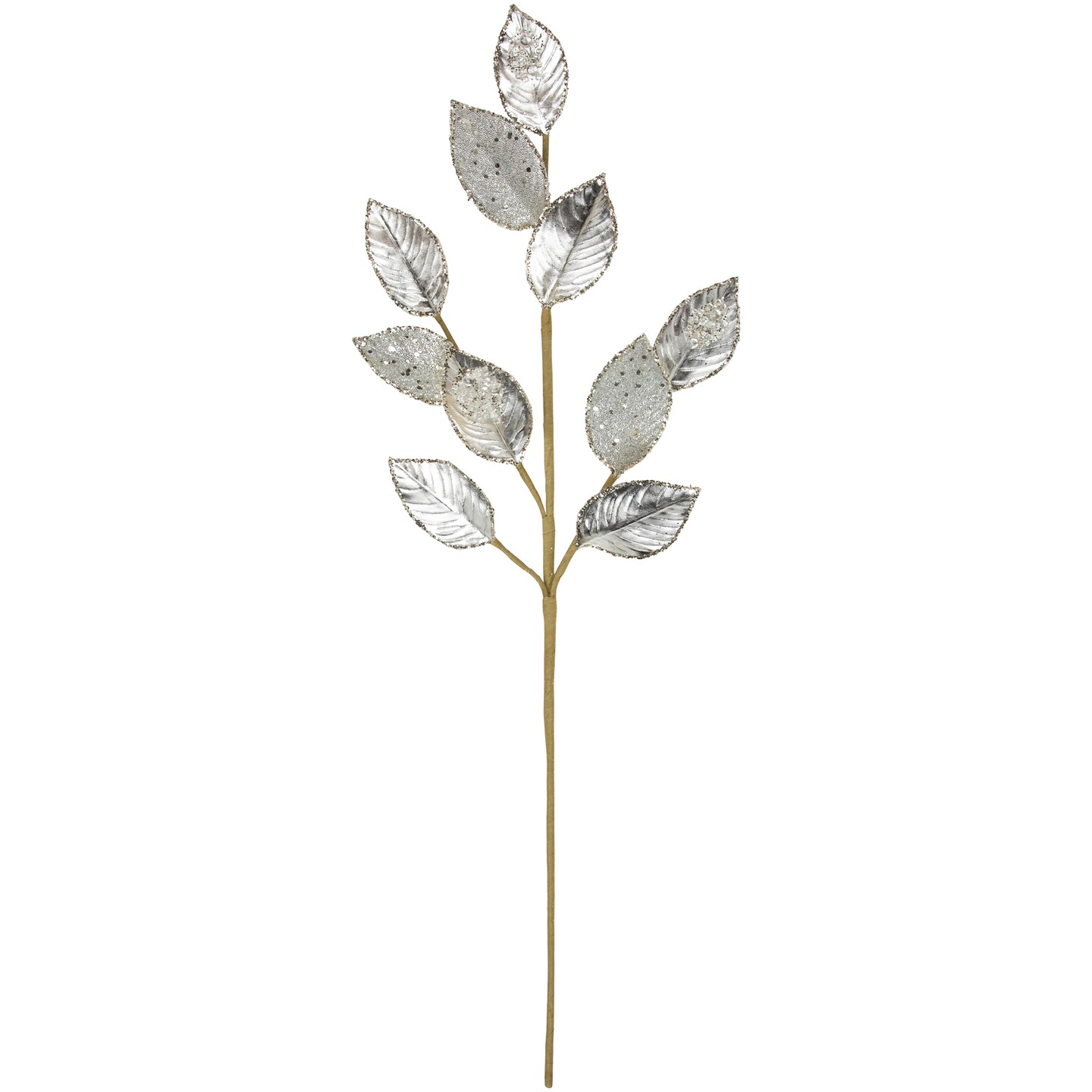 Northlight 28" Platinum Silver and Icy Glitter Leaves Christmas Spray