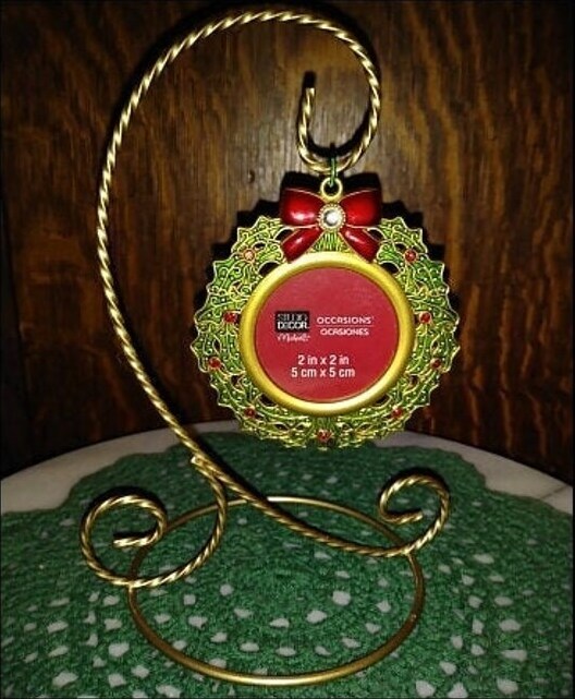 Christmas Wreath Photo Frame Ornament on Gold Stand MakerPlace by