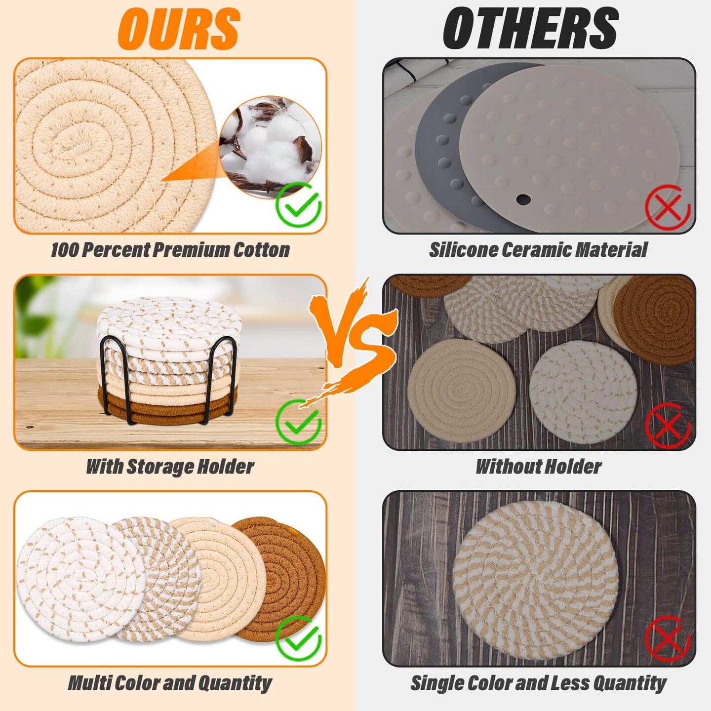 8 Pcs Drink Coasters with Holder, 4 Colors Absorbent Coasters for Drinks, Minimalist Cotton Woven Coaster Set for Home Decor Tabletop Protection Suitable for Kinds of Cups, 4.3 Inches.(NO.2)