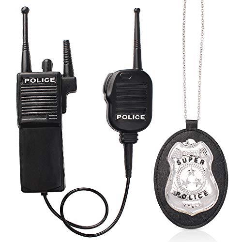 Beelittle Police Officer Role Play Kit Police Hat Handcuffs Walkie Talkies Policeman Badge Sunglasses Police Costume Accessories for Cop Swat FBI Halloween Party Dress up (B)