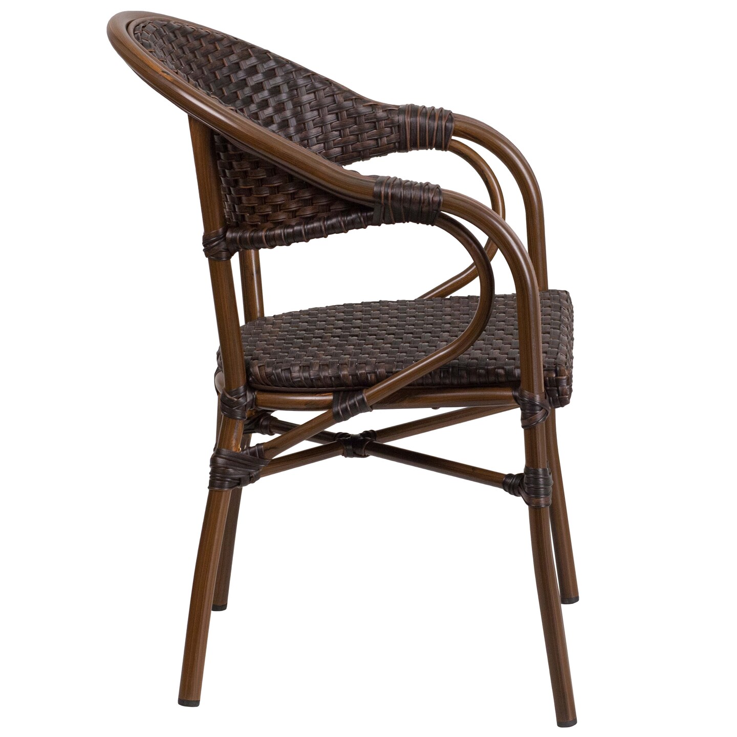 Emma and Oliver 3 Pack Rattan Restaurant Patio Chair with Bamboo-Aluminum Frame