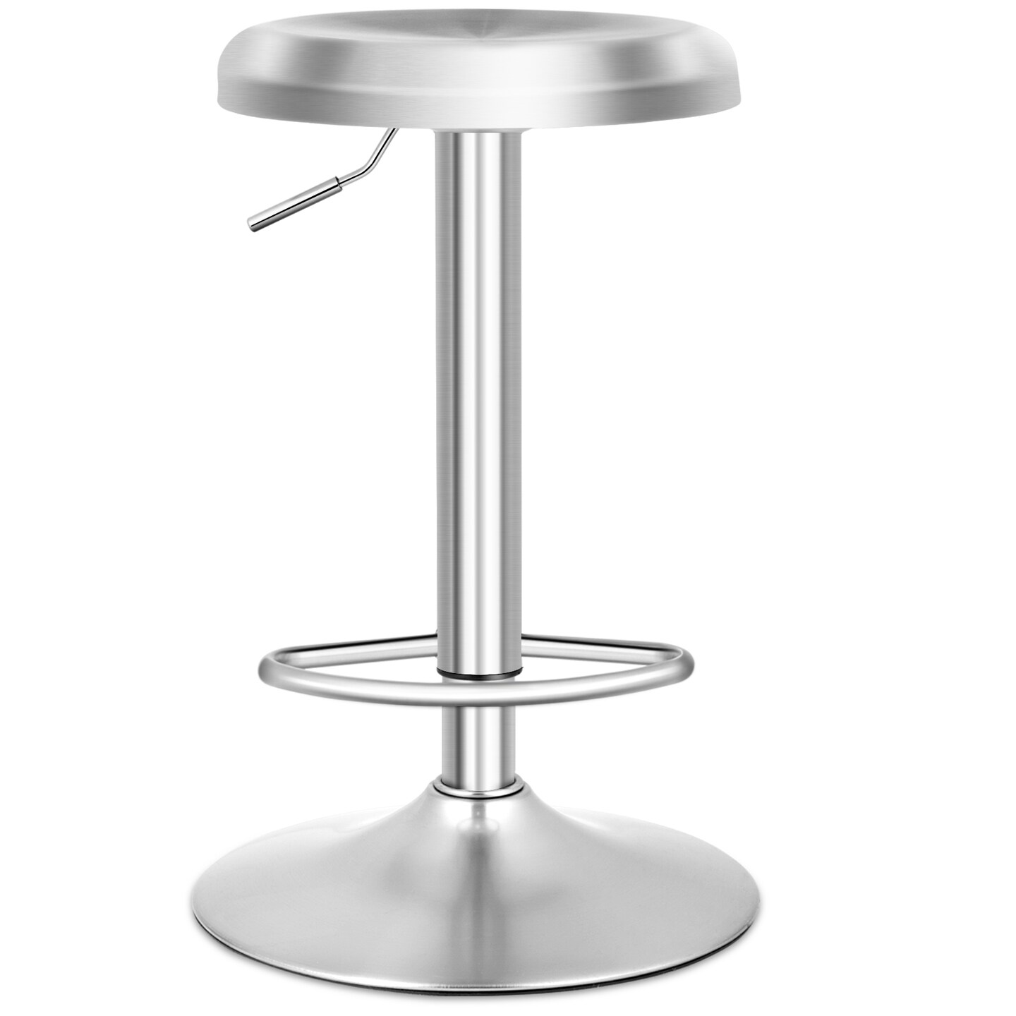 Brushed Stainless Steel Bar Stool Adjustable Height Round Top