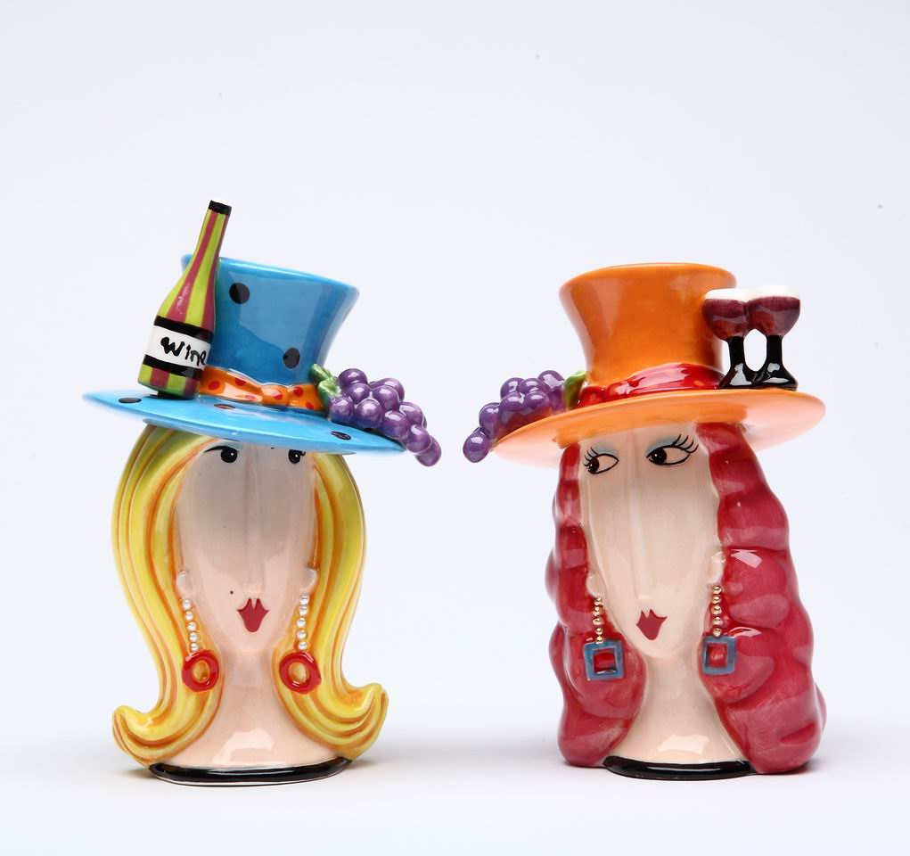 Ceramic Wine Loving Ladies Salt and Pepper Shakers, Home D&#xE9;cor, Gift for Her or Mom, Gift for Friend or Coworker, Kitchen D&#xE9;cor