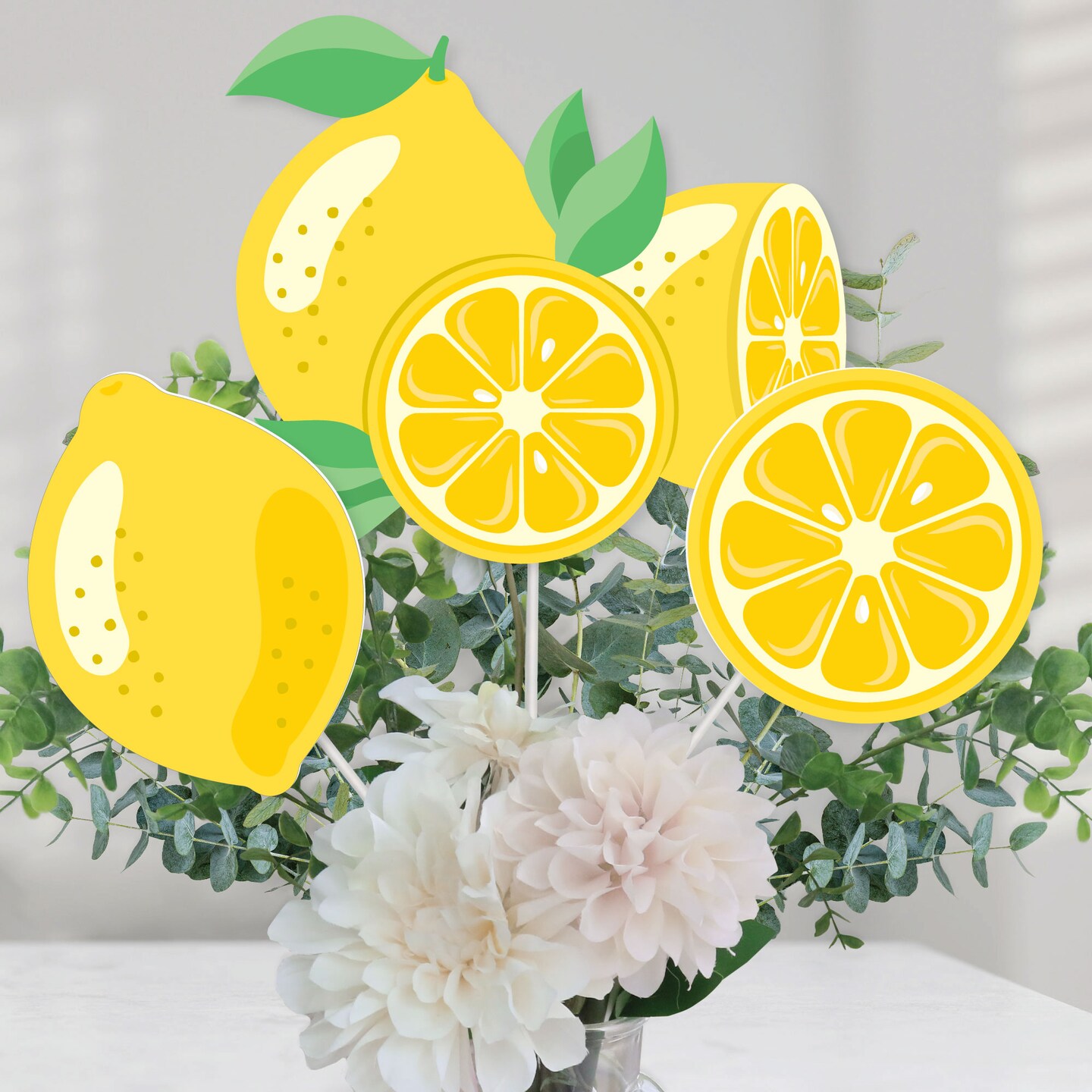 Big Dot of Happiness So Fresh - Lemon - Citrus Lemonade Party Centerpiece Sticks - Table Toppers - Set of 15
