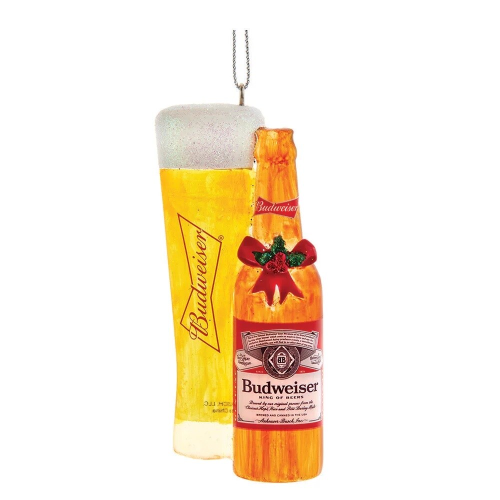 KSA Pack of 12 Yellow and Orange Budweiser Beer Bottle and Glass Christmas Ornaments 4"