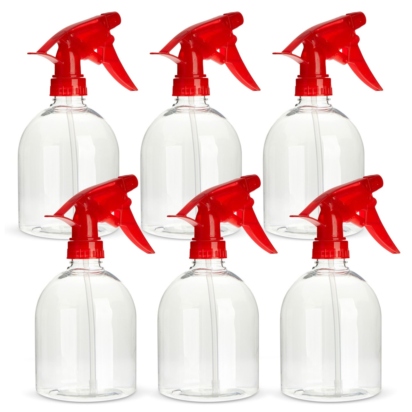 6 Pack Empty Plastic Spray Bottles 16 oz &#x2013; Bulk Red Squirt Water Sprayer for Hair, Cleaning Solutions, and Plants with Adjustable Nozzle and Misting Trigger